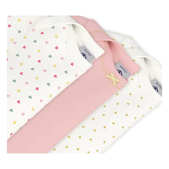 Lote de 3 Bodies Mini Corazones Algodón Ecológico | Blanco