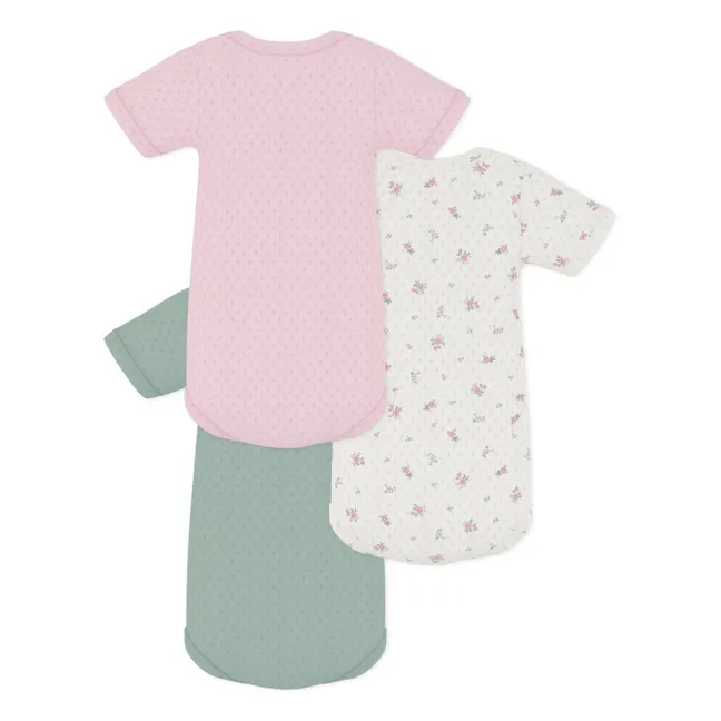 Set of 3 Organic Cotton Flowered Openwork Bodies | Pink