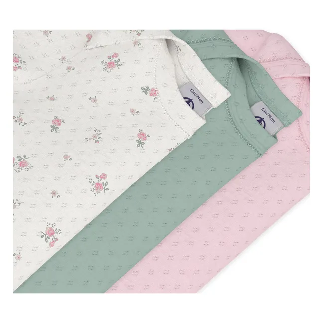 Lot 3 Bodies Ajourés Fleuris Coton Bio | Rose