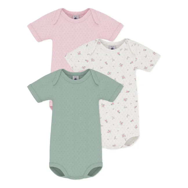 Set of 3 Organic Cotton Flowered Openwork Bodies | Pink