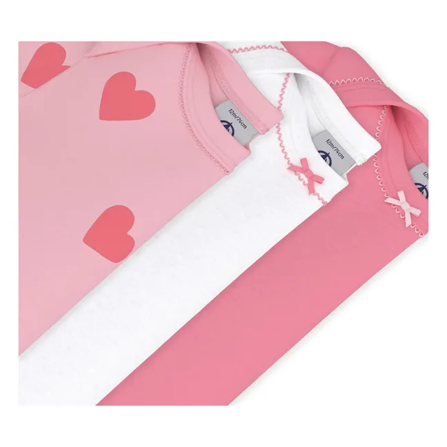 3er-Pack Bodies Herzen Bio-Baumwolle | Rosa