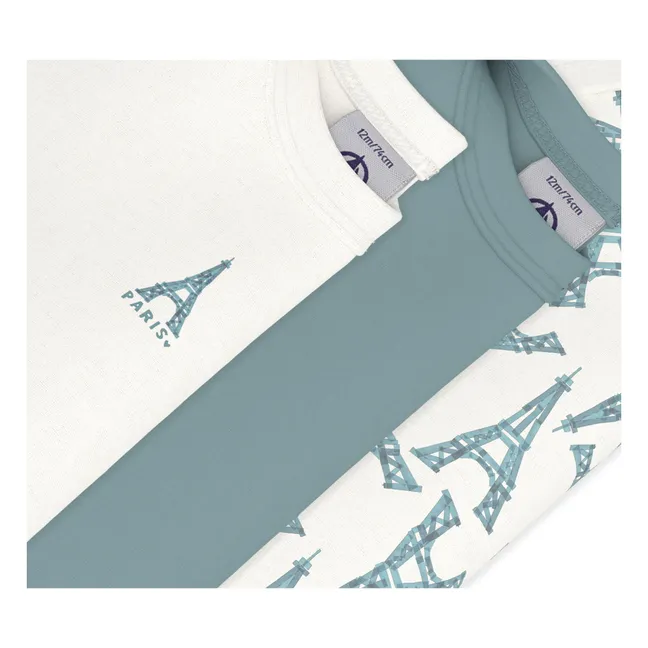 Lote de 3 bodies Torre Eiffel de algodón ecológico | Verde