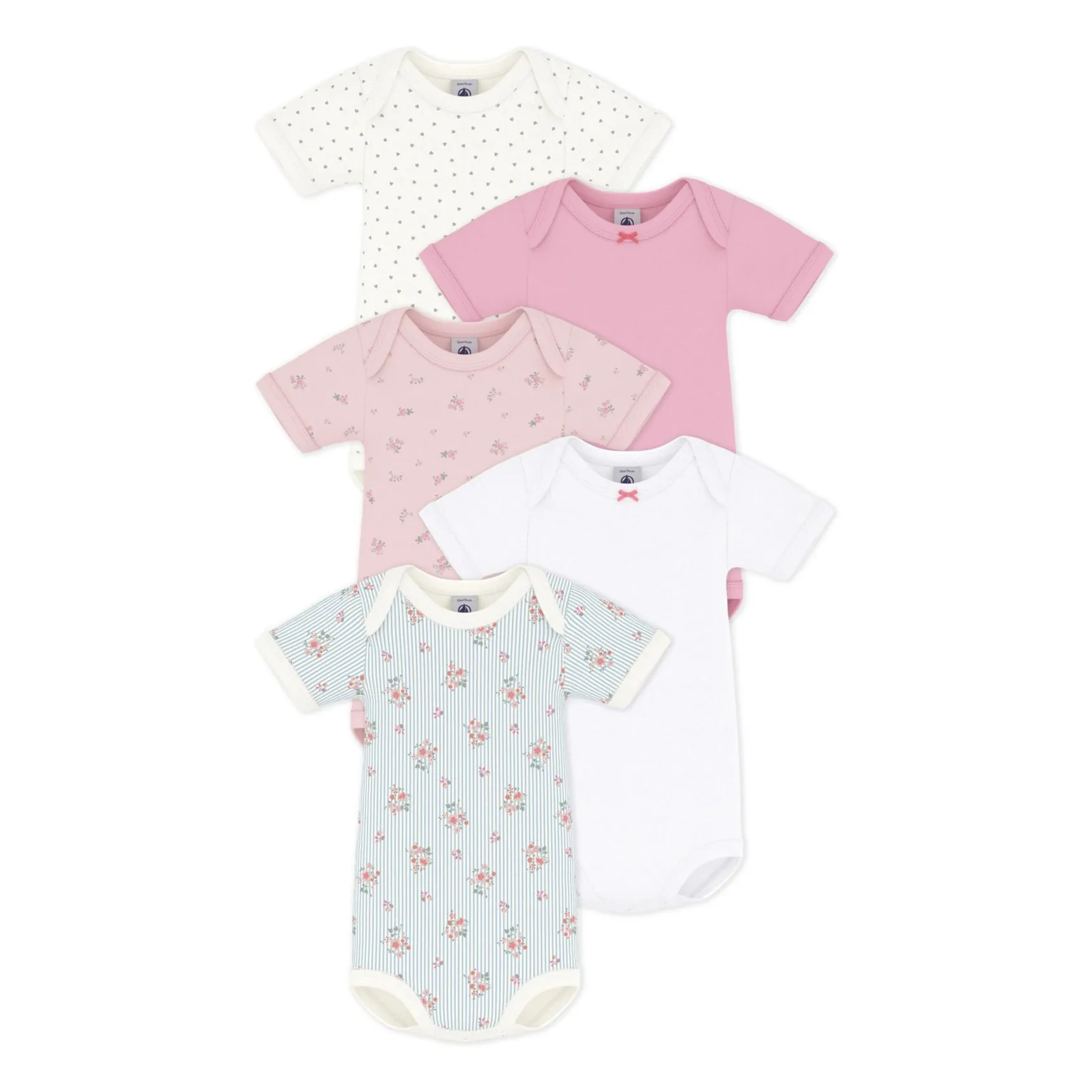 Petit Bateau Girls Pink Batch 5 Flowered Bodies