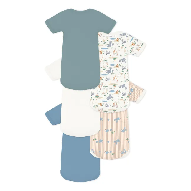 Lot 5 Bodies Animaux Coton Bio | Bleu