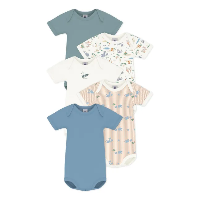 Lot 5 Bodies Animaux Coton Bio | Bleu