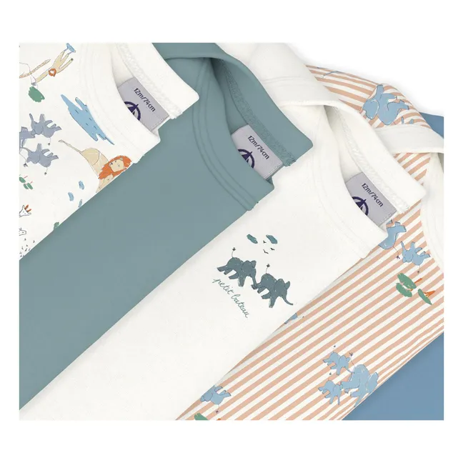 Lot 5 Bodies Animaux Coton Bio | Bleu