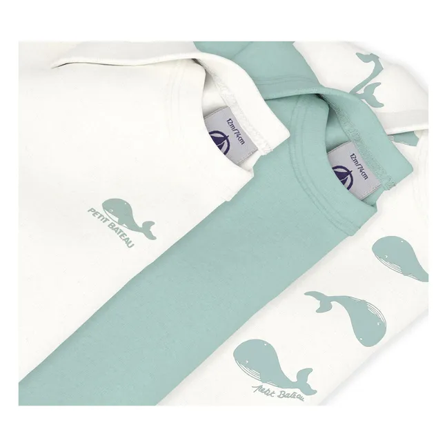 Lot 3 Bodies Baleines Coton Bio | Blanc