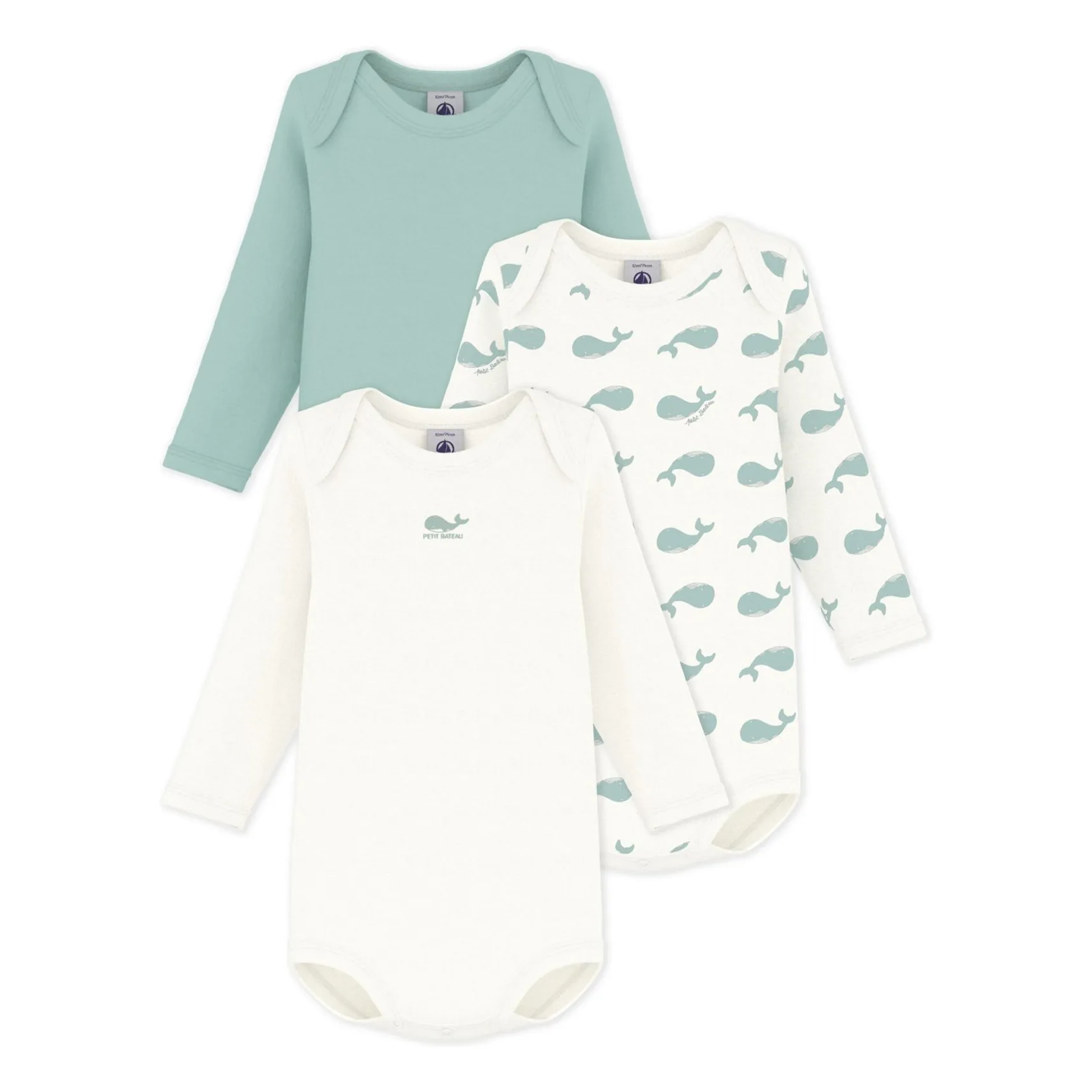 Petit Bateau White Set Of 3 Organic Cotton Whale Bodies
