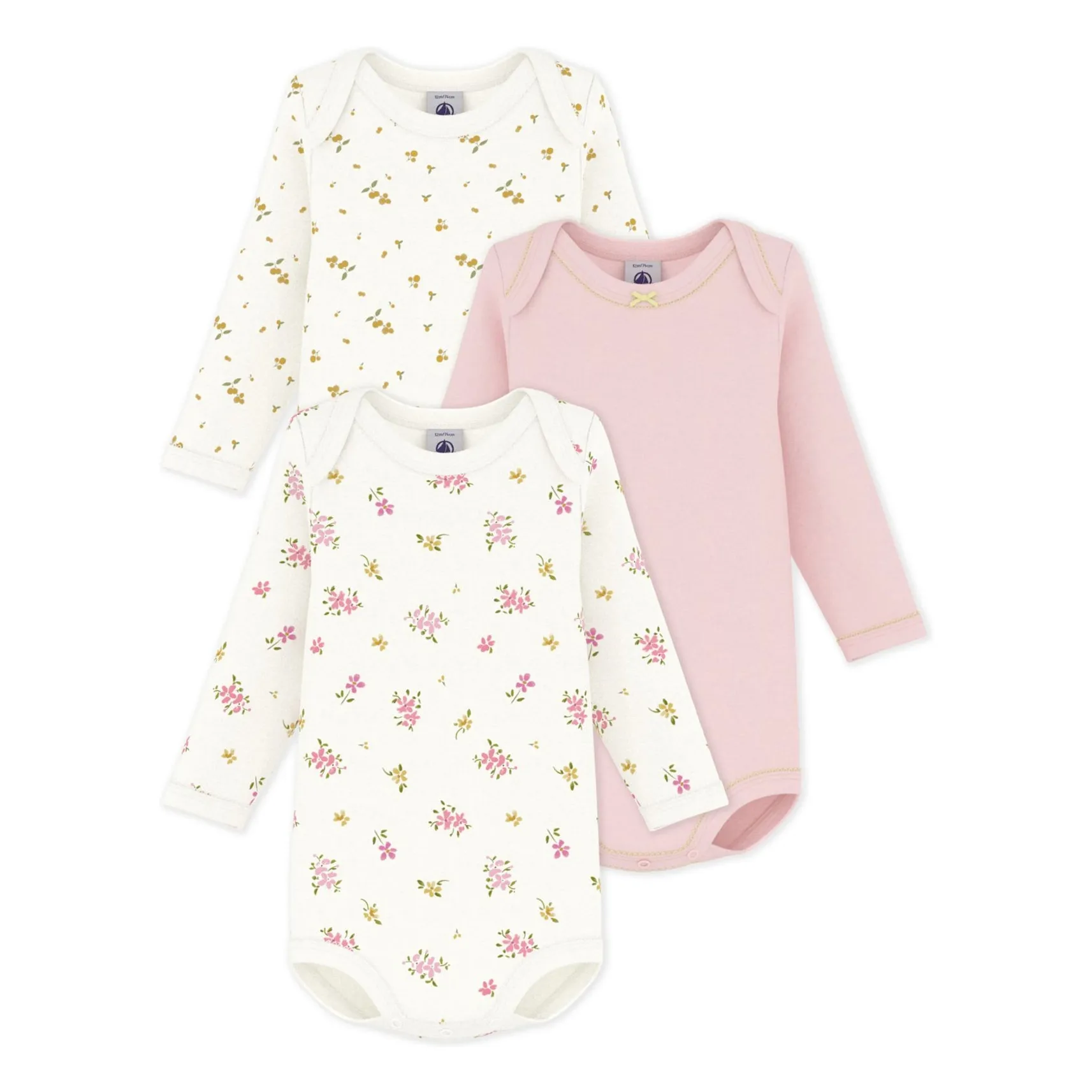 Petit Bateau Girls White Batch 3 Flowered Bodies