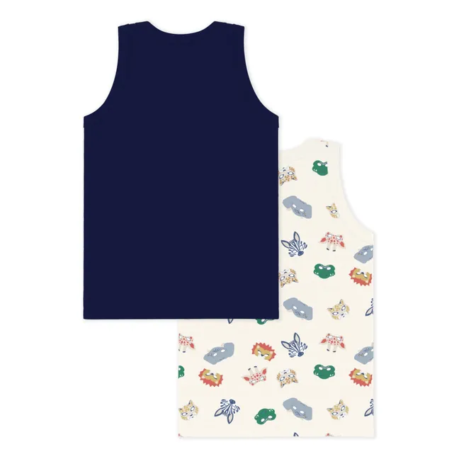 Lote de 2 camisetas de tirantes con antifaz de algodón ecológico | Azul Marino