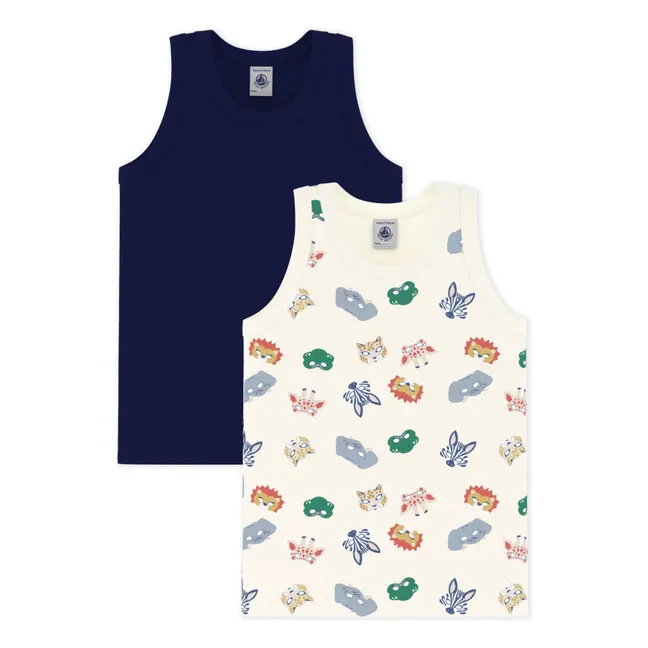 Lot 2 Débardeurs Masques Coton Bio | Bleu marine