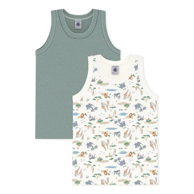 Lote de 2 camisetas de tirantes Savane de algodón ecológico | Verde