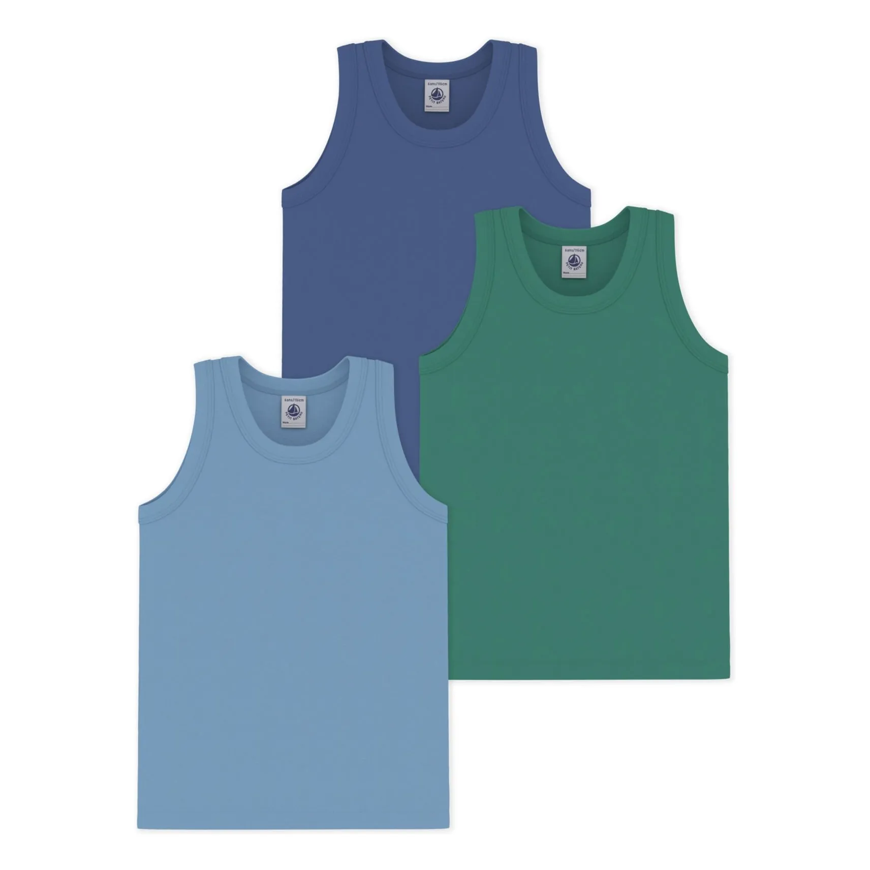 Petit Bateau Boys Blue Batch 3 Plain Tank Tops
