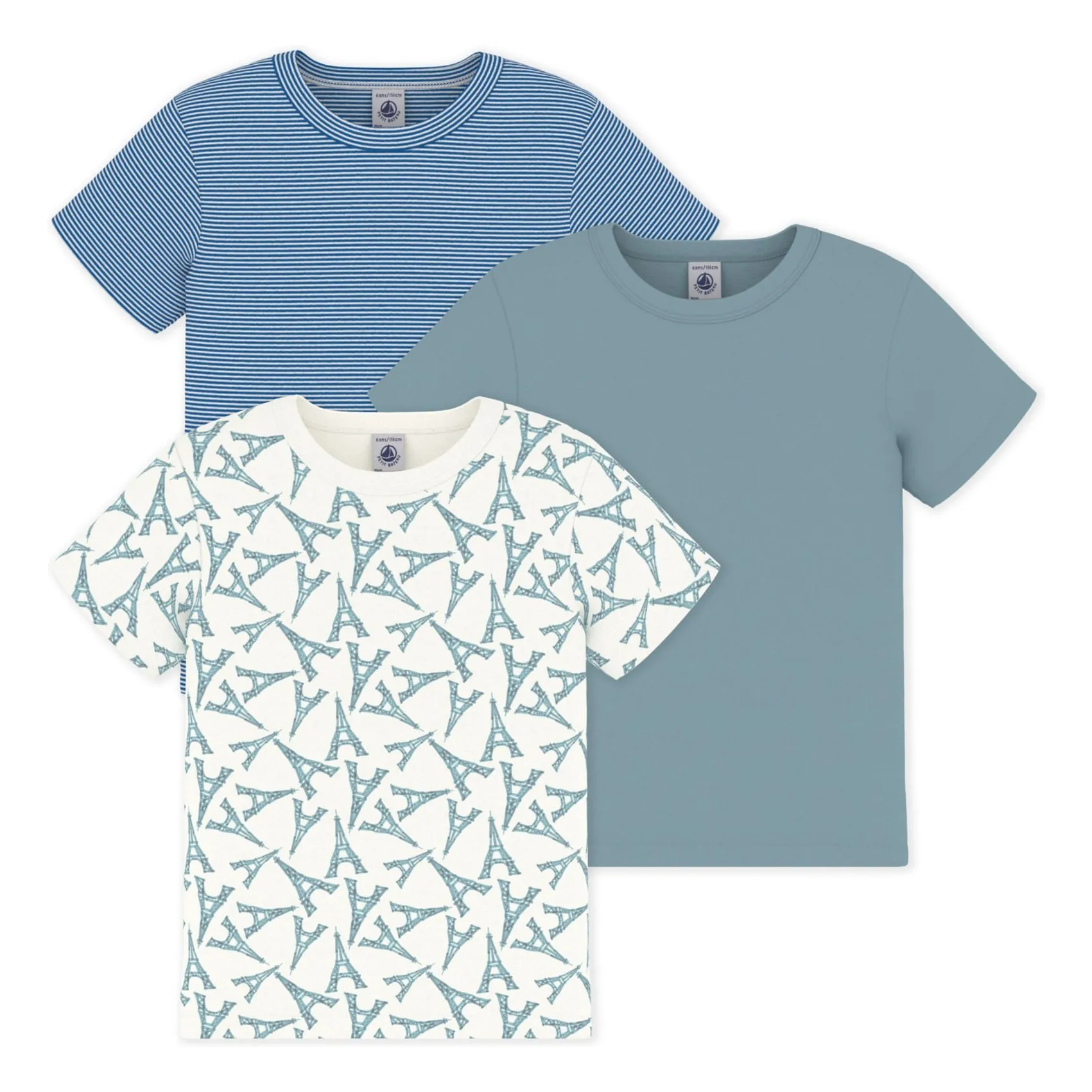 Petit Bateau Boys Green Set Of 3 Eiffel Tower T-Shirts