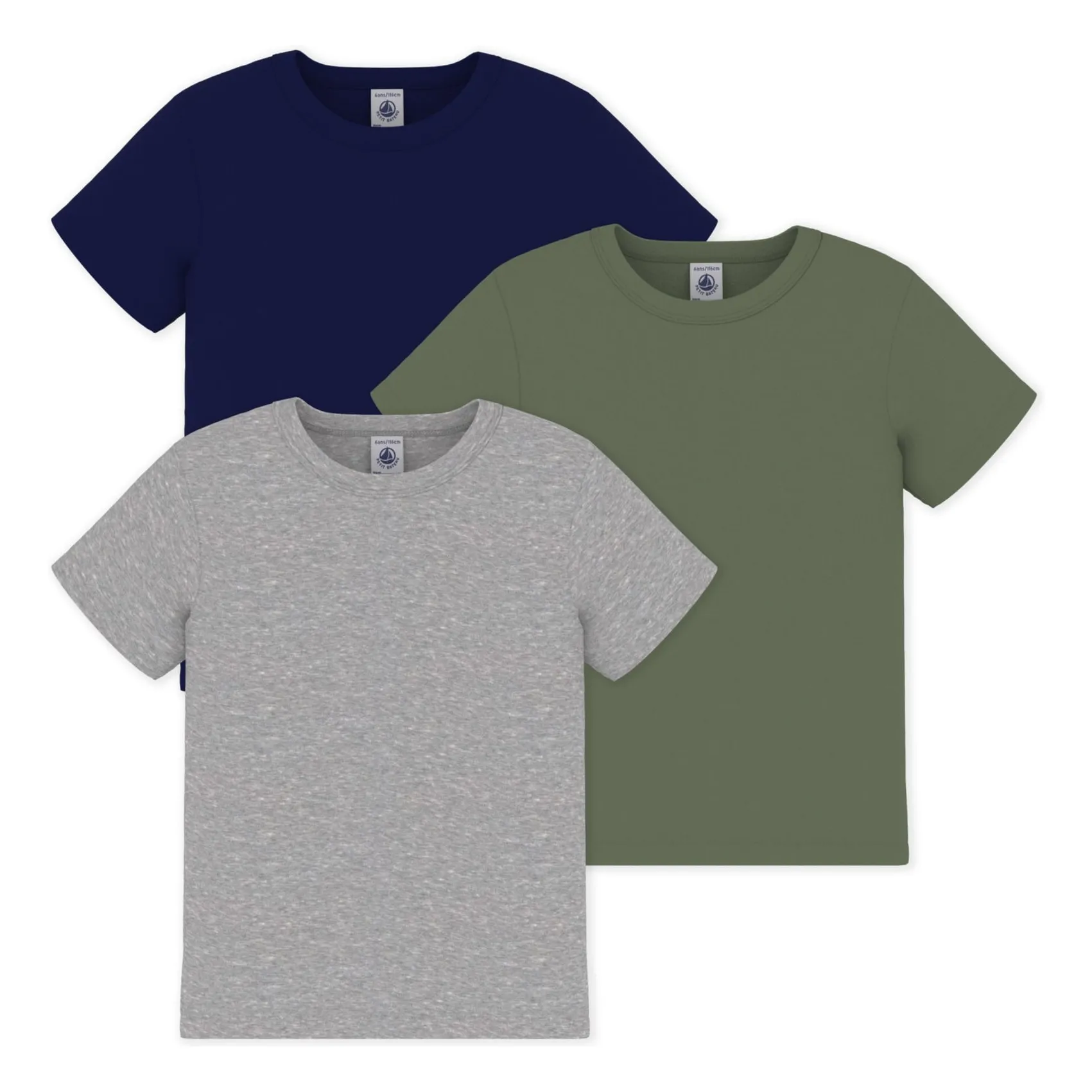 Petit Bateau Boys Khaki Set Of 3 Plain T-Shirts