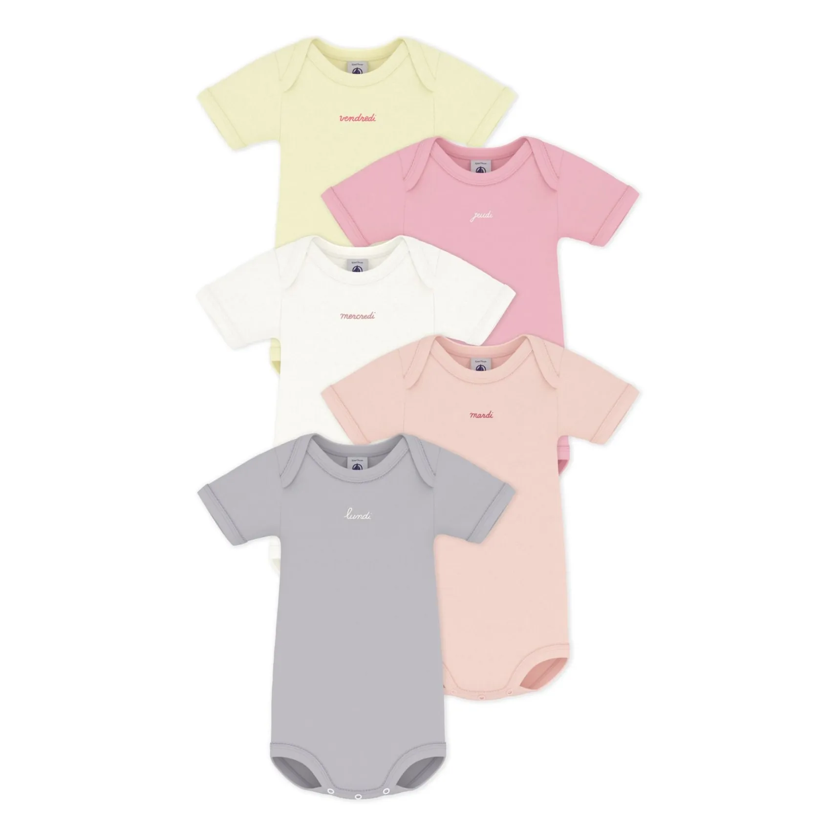 Petit Bateau Girls Pink Batch 5 Bodies Semainier Organic Cotton