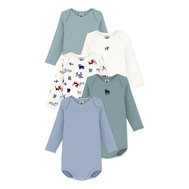 Lot 5 Bodies Chiens Coton Bio | Vert