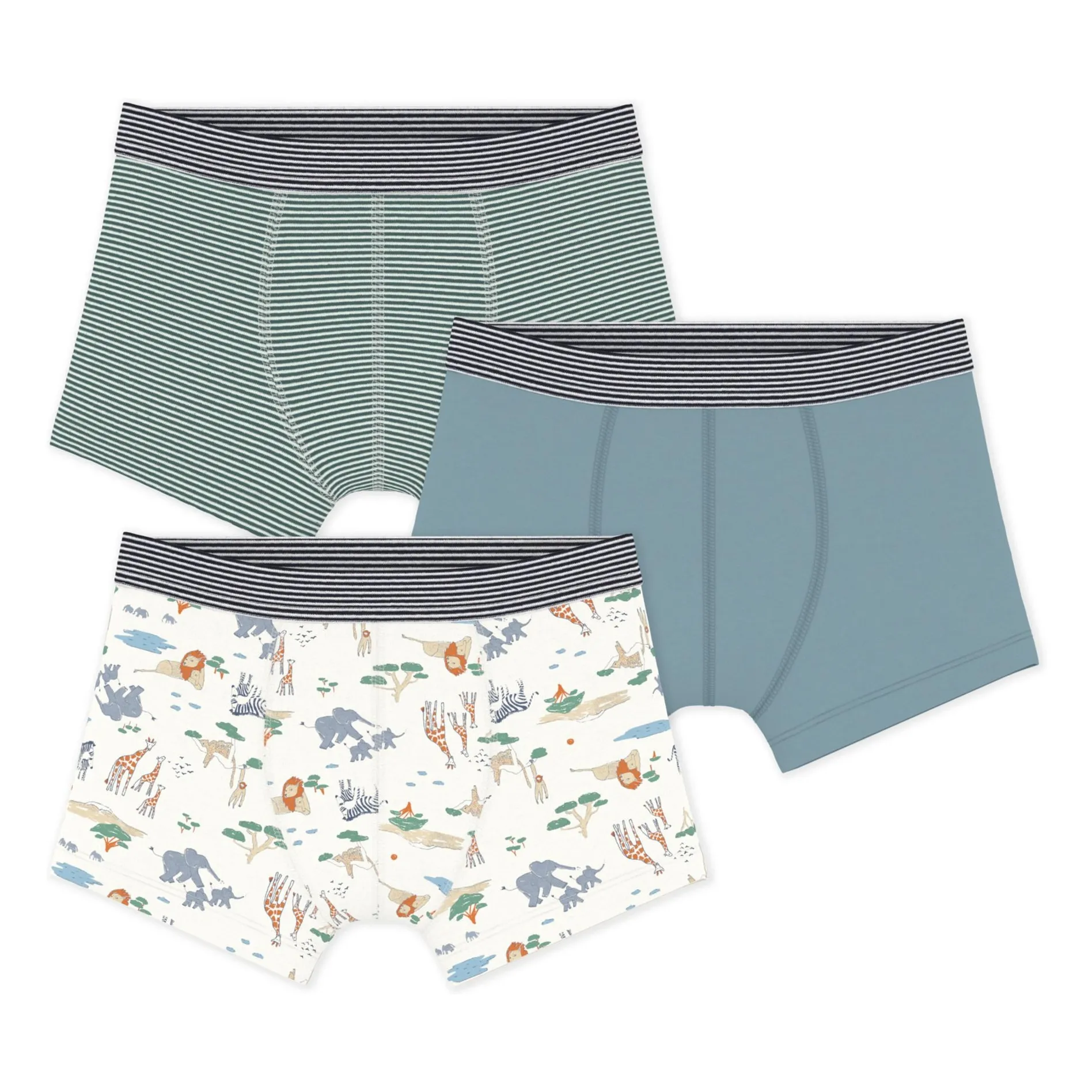Petit Bateau Boys Blue Set Of 3 Savane Boxer Shorts