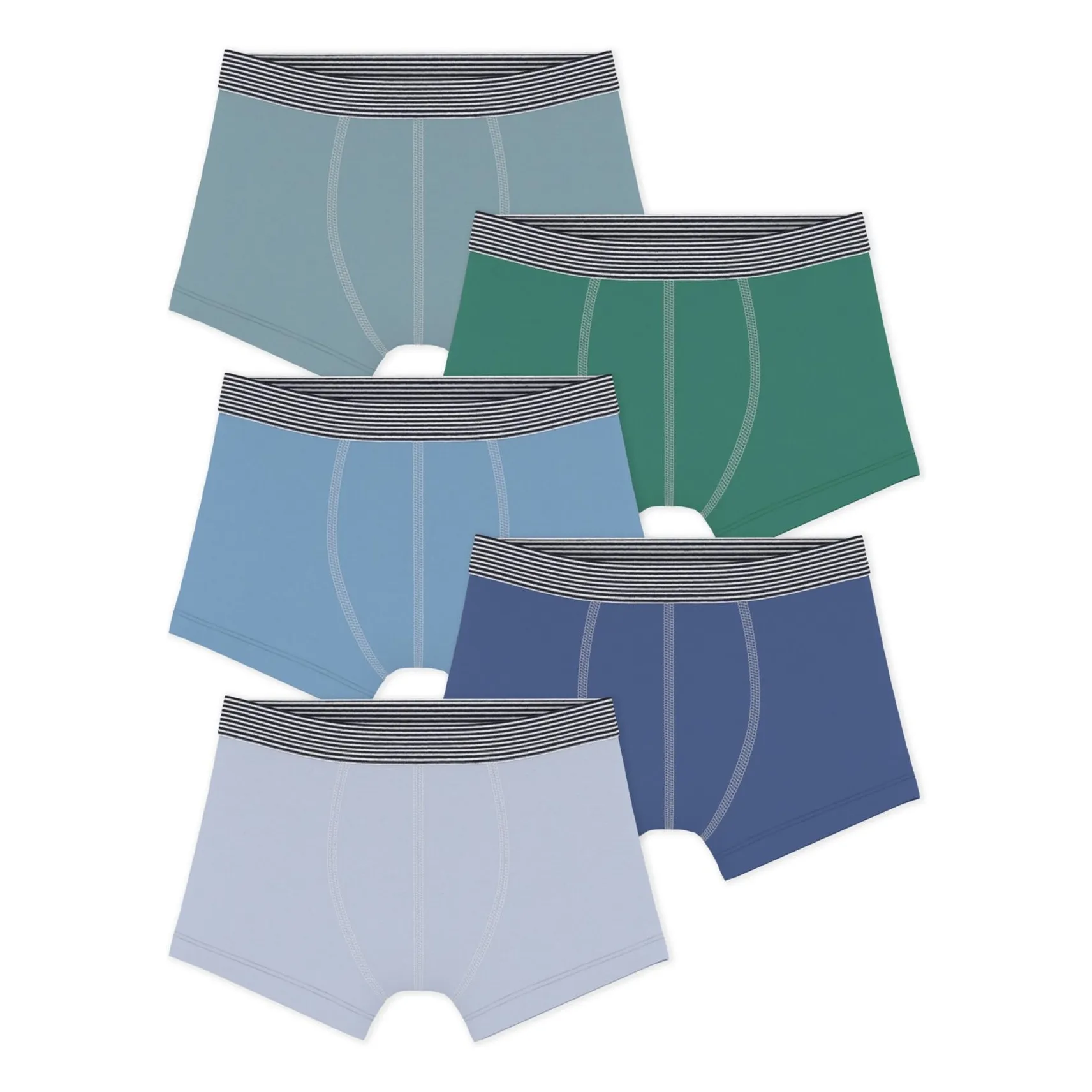 Petit Bateau Boys Blue Set Of 5 Plain Boxer Shorts