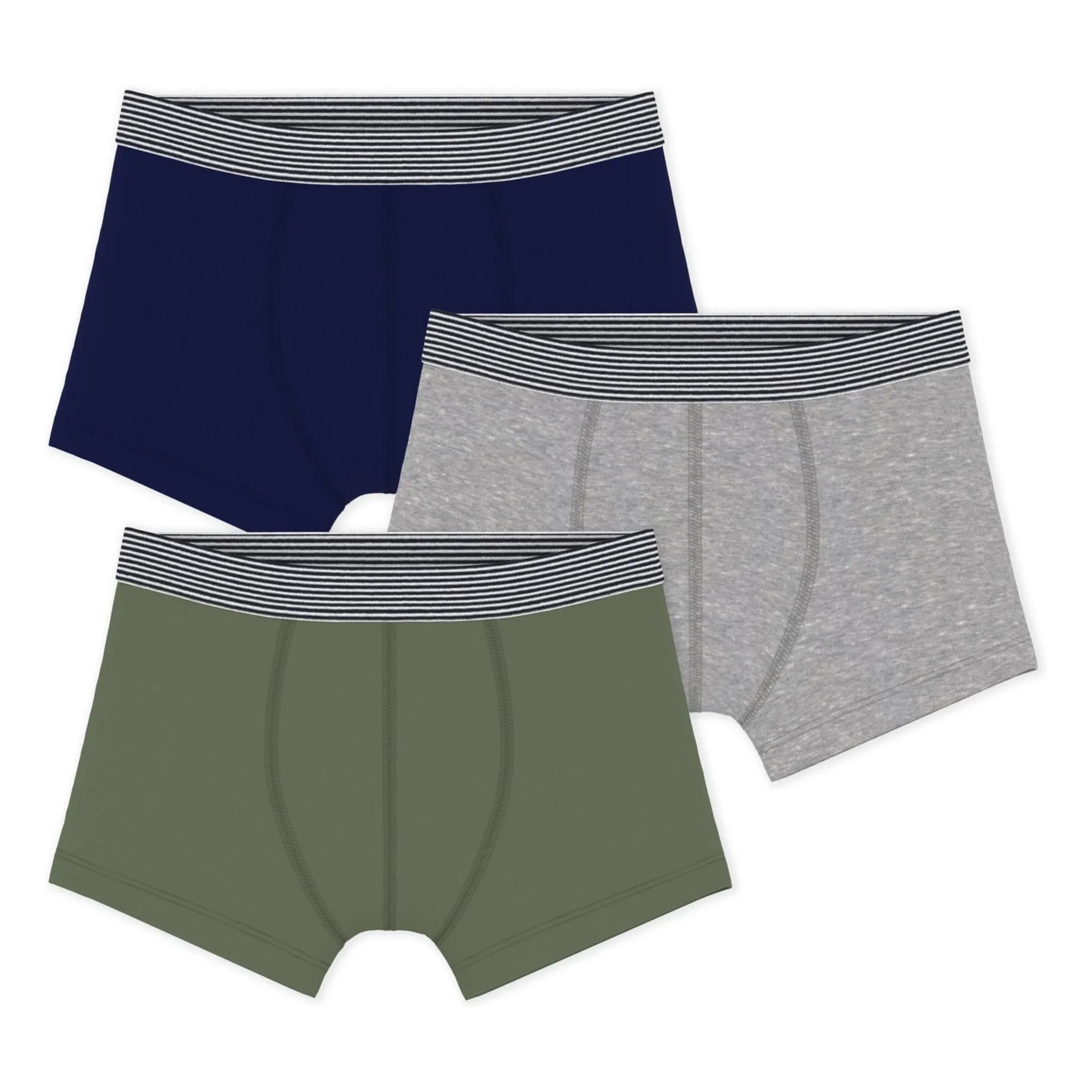 Petit Bateau Boys Khaki Set Of 3 Plain Boxer Shorts