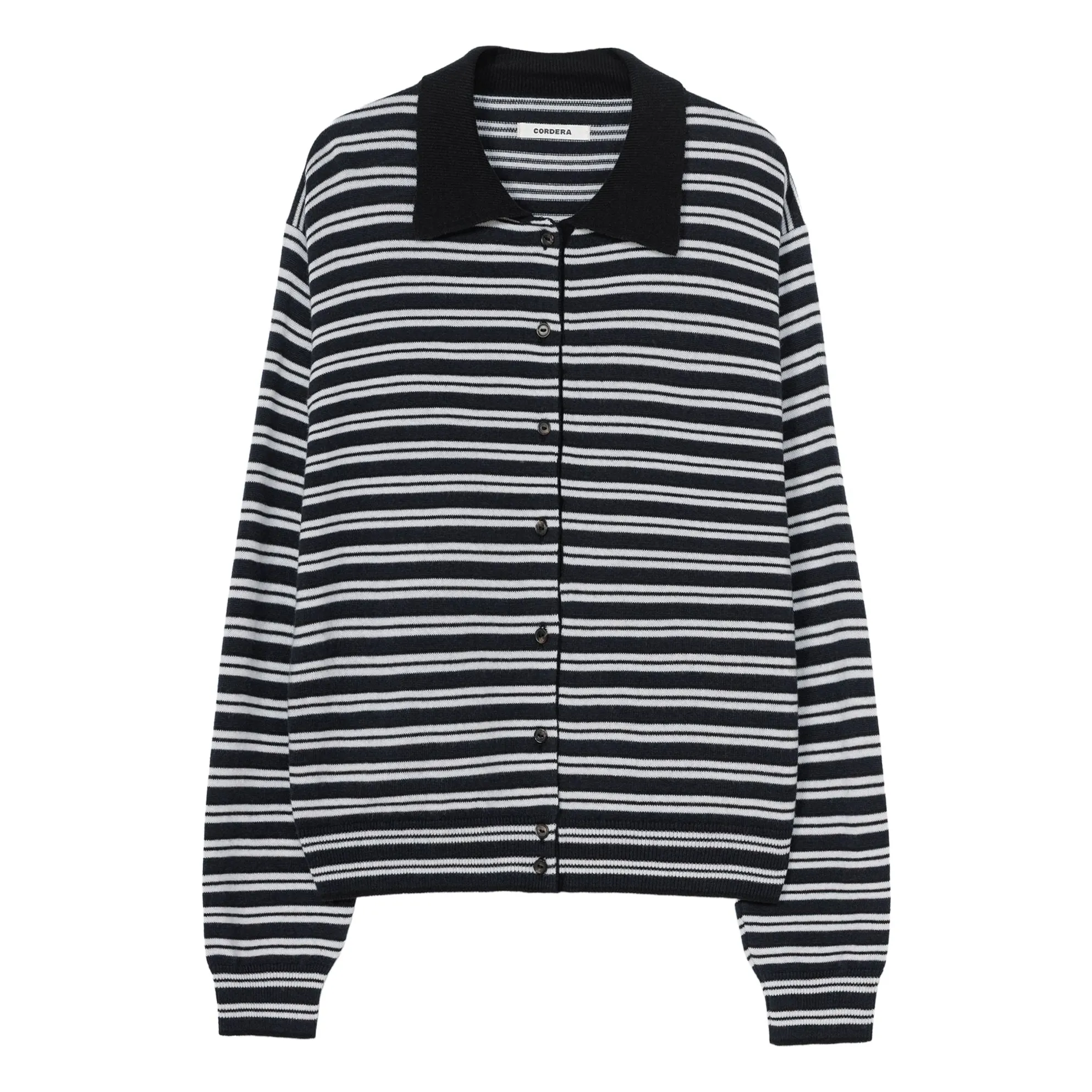 Polo Rayures Laine Mérinos | Bleu marine- Image produit n°0