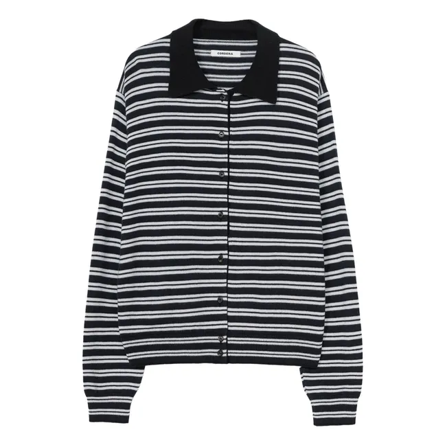 Polo de rayas de lana merina | Azul Marino