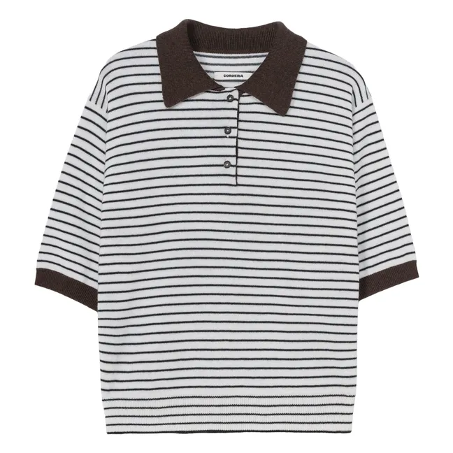 Polo in lana merino a righe | Marrone