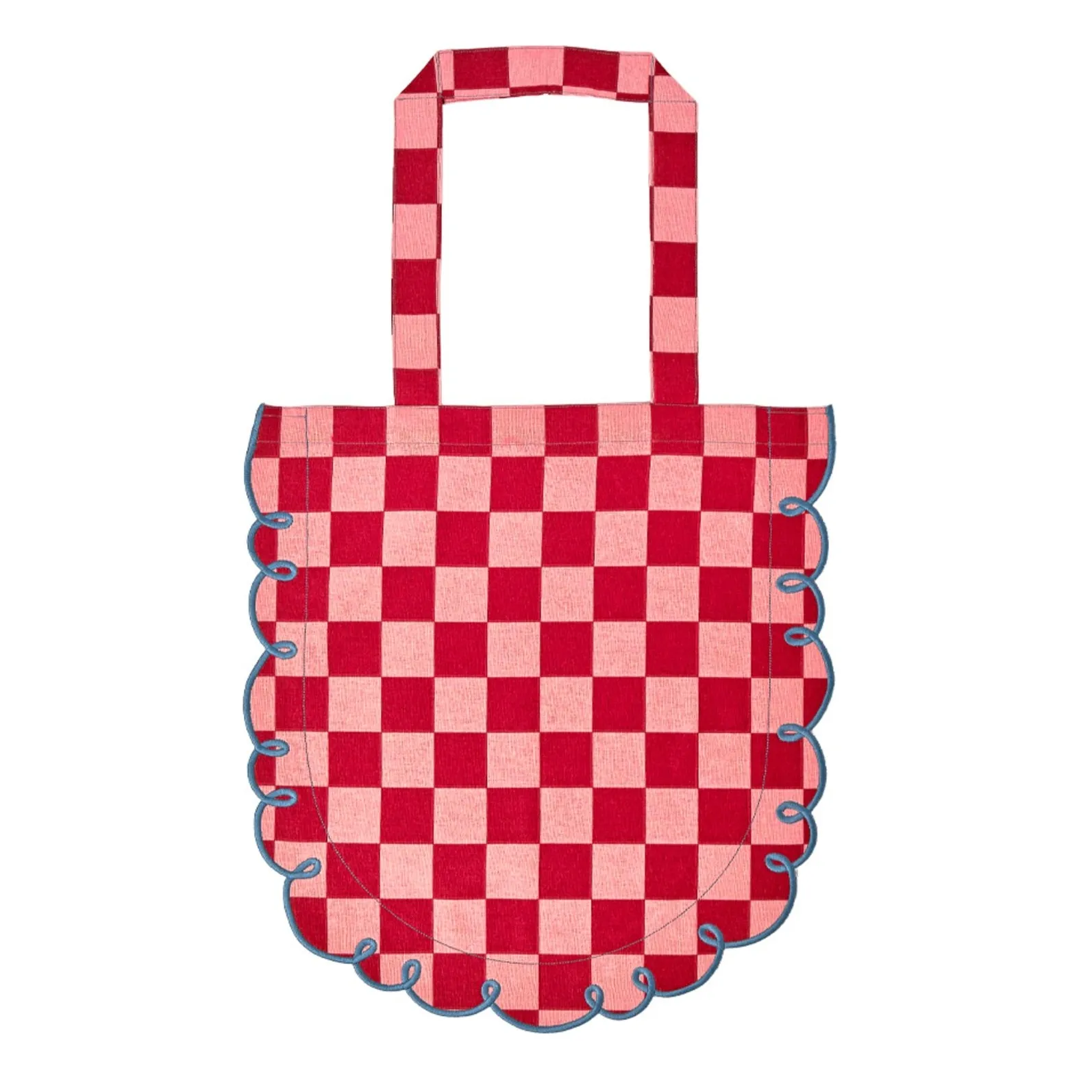 Bitossi Red Dama Rosa Gingham Cotton Tote Bag
