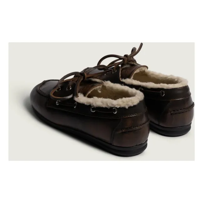 Chaussures Bateau Cuir et Fourrure | Café