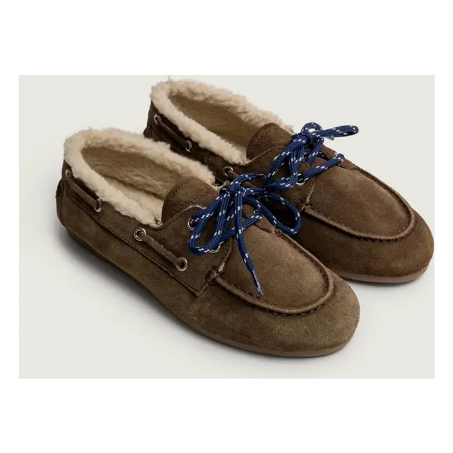 Chaussures Bateau Suède et Fourrure | Taupe