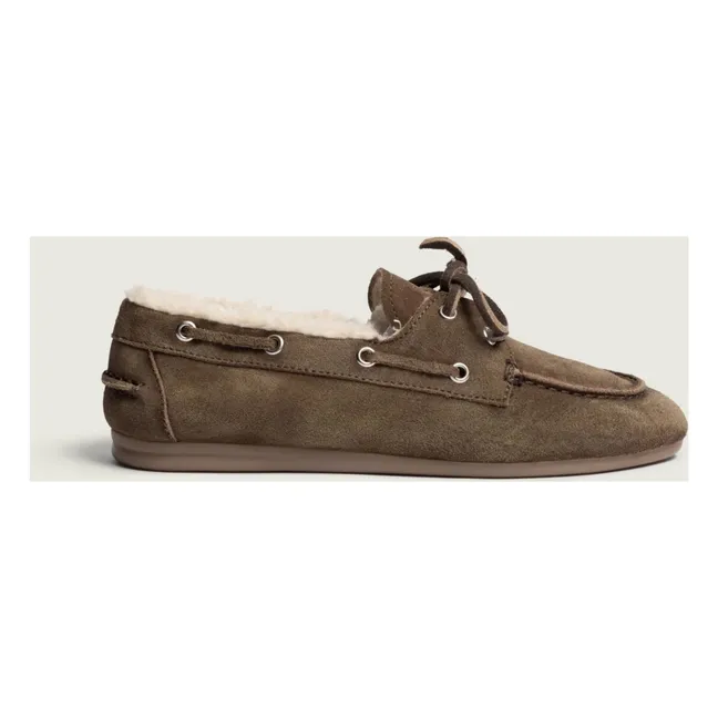 Chaussures Bateau Suède et Fourrure | Taupe