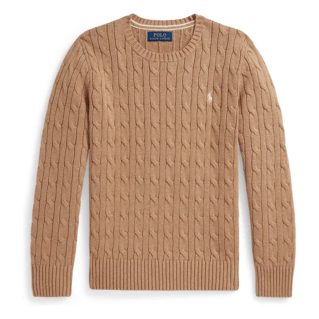 Pull Maille Torsadée Logo | Beige