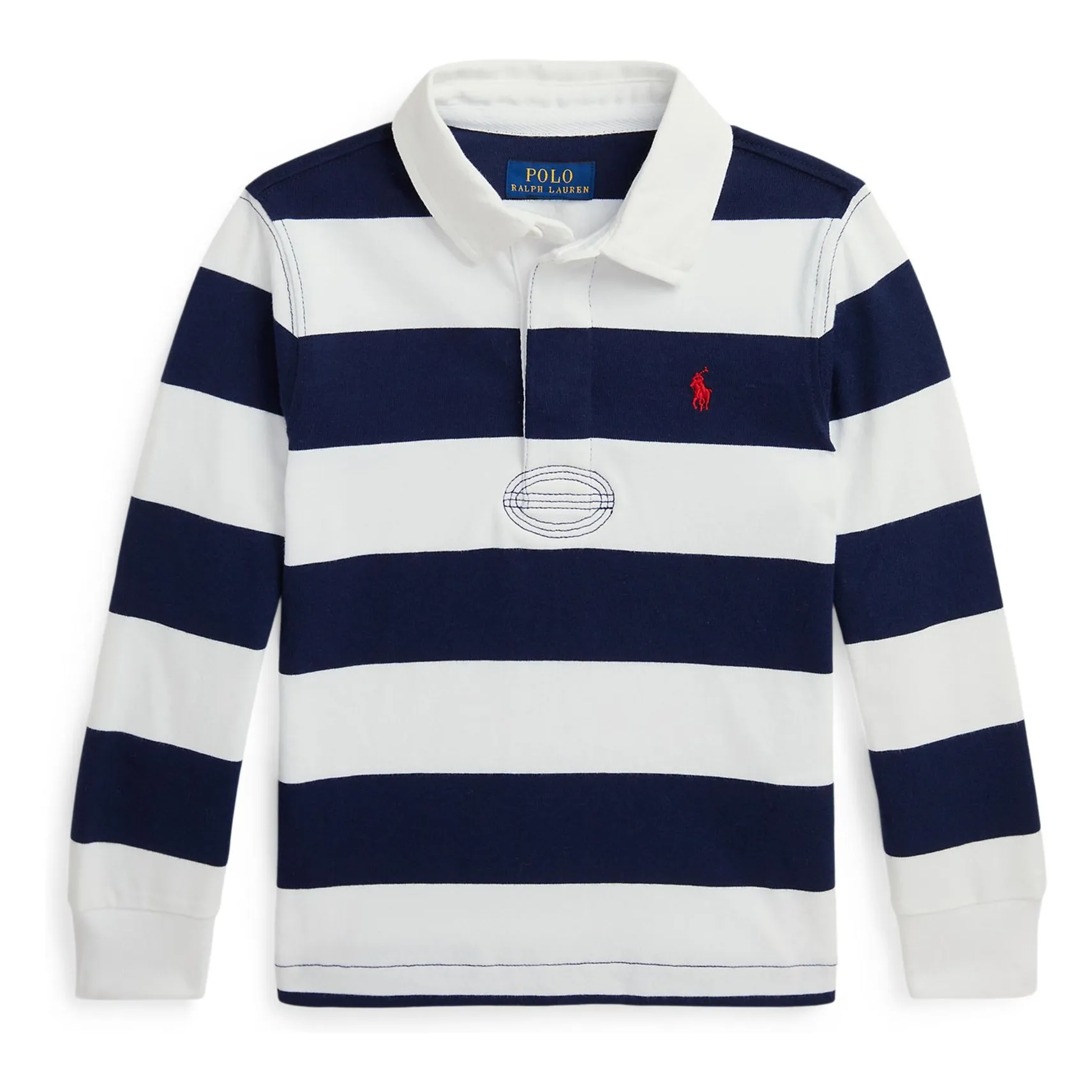 Ralph Lauren Navy Blue Long-Sleeved Rugby Striped Polo Shirt