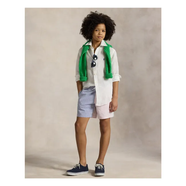 Camisa deportiva de lino con logotipo | Blanco