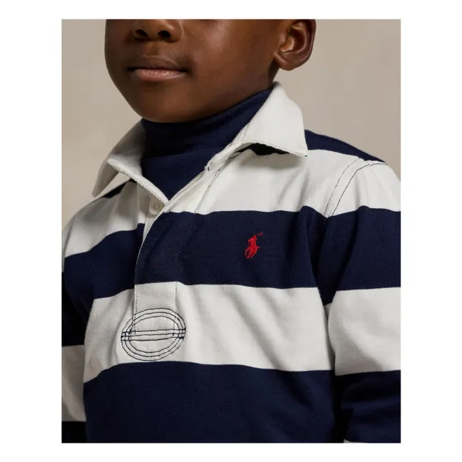 Long-sleeved Rugby striped polo shirt | Navy blue