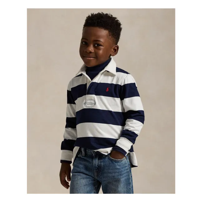 Long-sleeved Rugby striped polo shirt | Navy blue