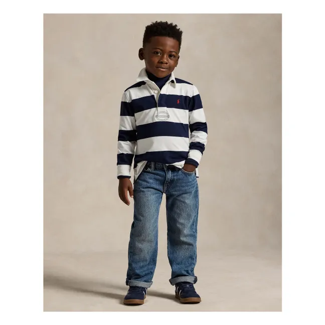 Long-sleeved Rugby striped polo shirt | Navy blue