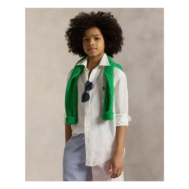Camisa deportiva de lino con logotipo | Blanco