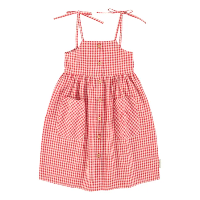 Maxivestido de algodón orgánico con estampado de cuadros | Rojo