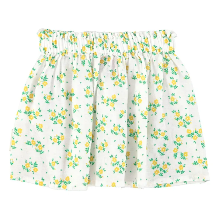 Jupe Courte Fleurie Coton Bio | Blanc- Image produit n°0