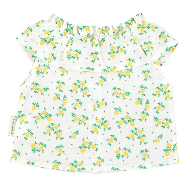 Blouse Sans Manches Fleurie Coton Bio | Blanc