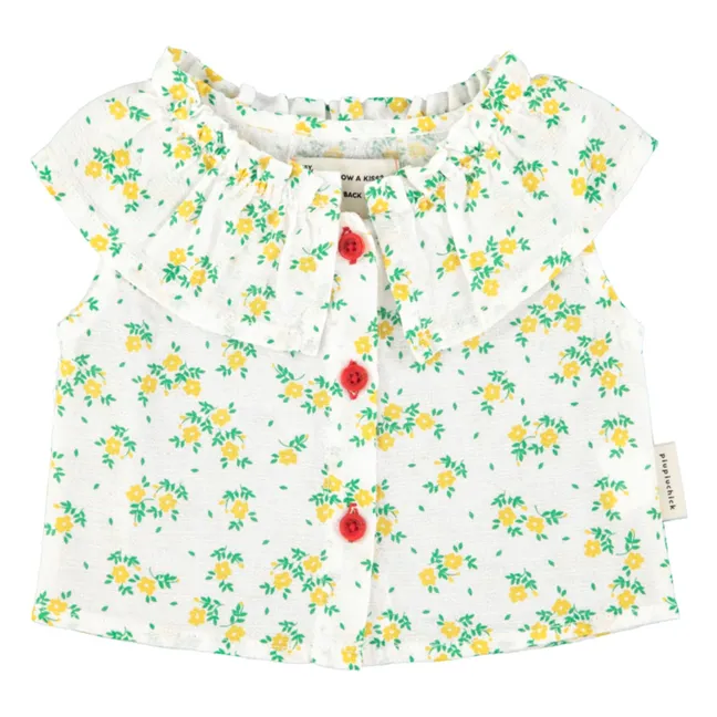 Blusa floral sin mangas de algodón orgánico | Blanco