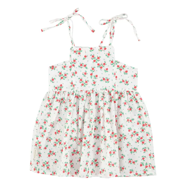 Vestido nudo floral de algodón orgánico | Blanco