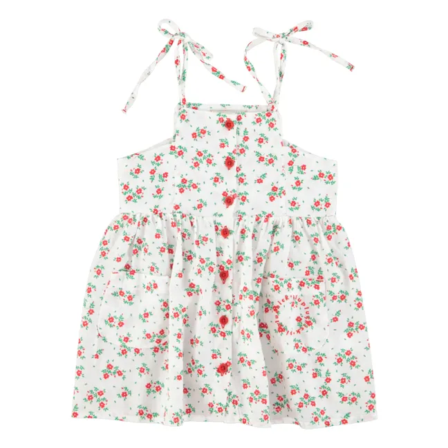 Organic Cotton Flowered Knot Dress | White