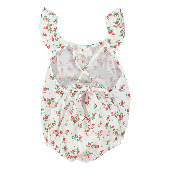 Barboteuse Fleurie Coton Bio | Blanc