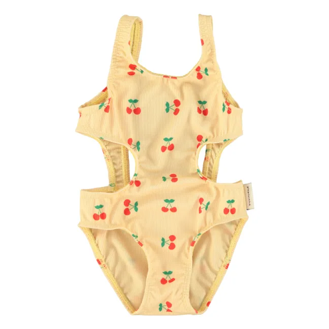 Trikini Côtelé Cerises Fibres Recyclées | Jaune