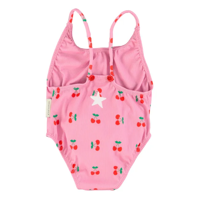 Maillot de Bain Côtelé Cerises Fibres Recyclées | Rose