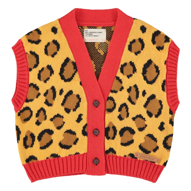 Gilet Sans Manches Léopard Coton Bio | Jaune moutarde