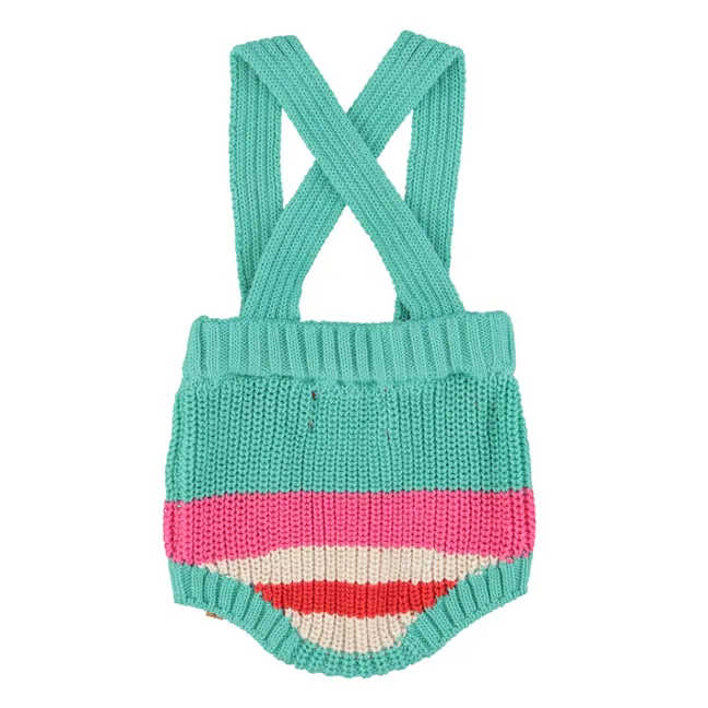 Striped Organic Cotton Knit Playsuit | Turquoise