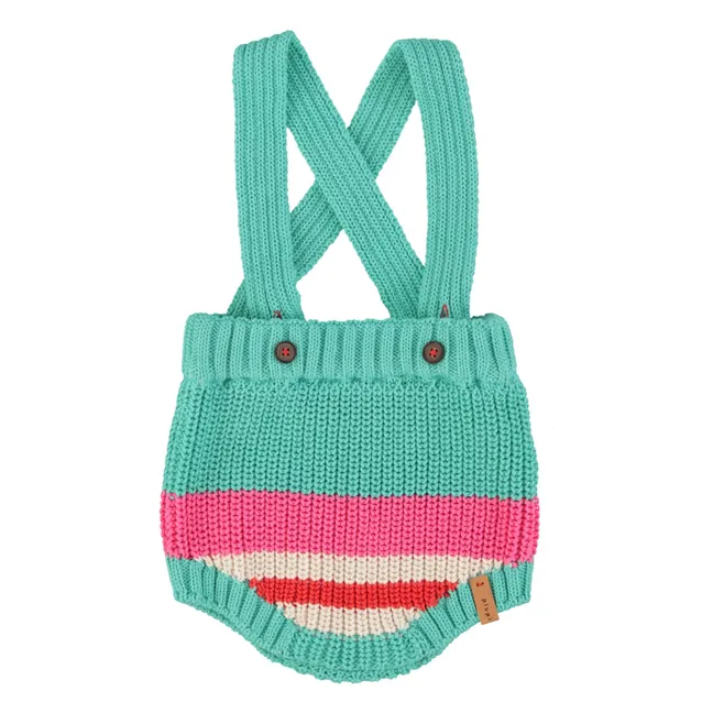 Striped Organic Cotton Knit Playsuit | Turquoise